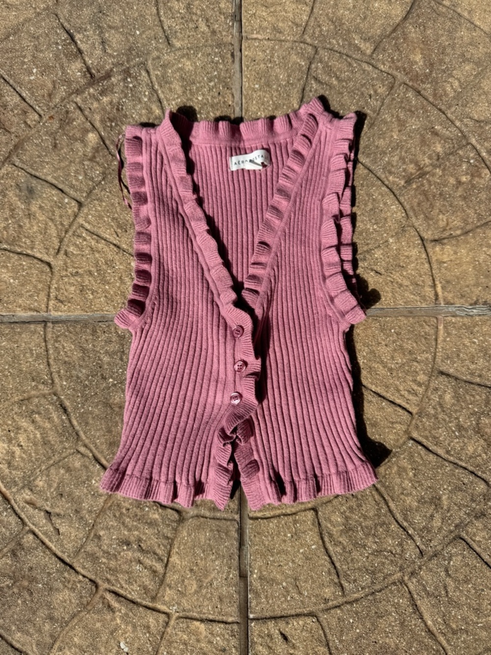 Aeropostale Dusty Rose Ribbed Ruffle Button-Up Tank